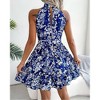 Clearlove Womens Dot Mini Dress Elastic Summer Sleeveless Halter Neck Pleated Cocktail Dresses with Belt - 2 of 4