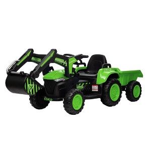 12V 3-in-1 Kids Ride-on Excavator and Tractor with Detachable Trailer, 25w Dual Motors, Durable Plastic - 1 of 4