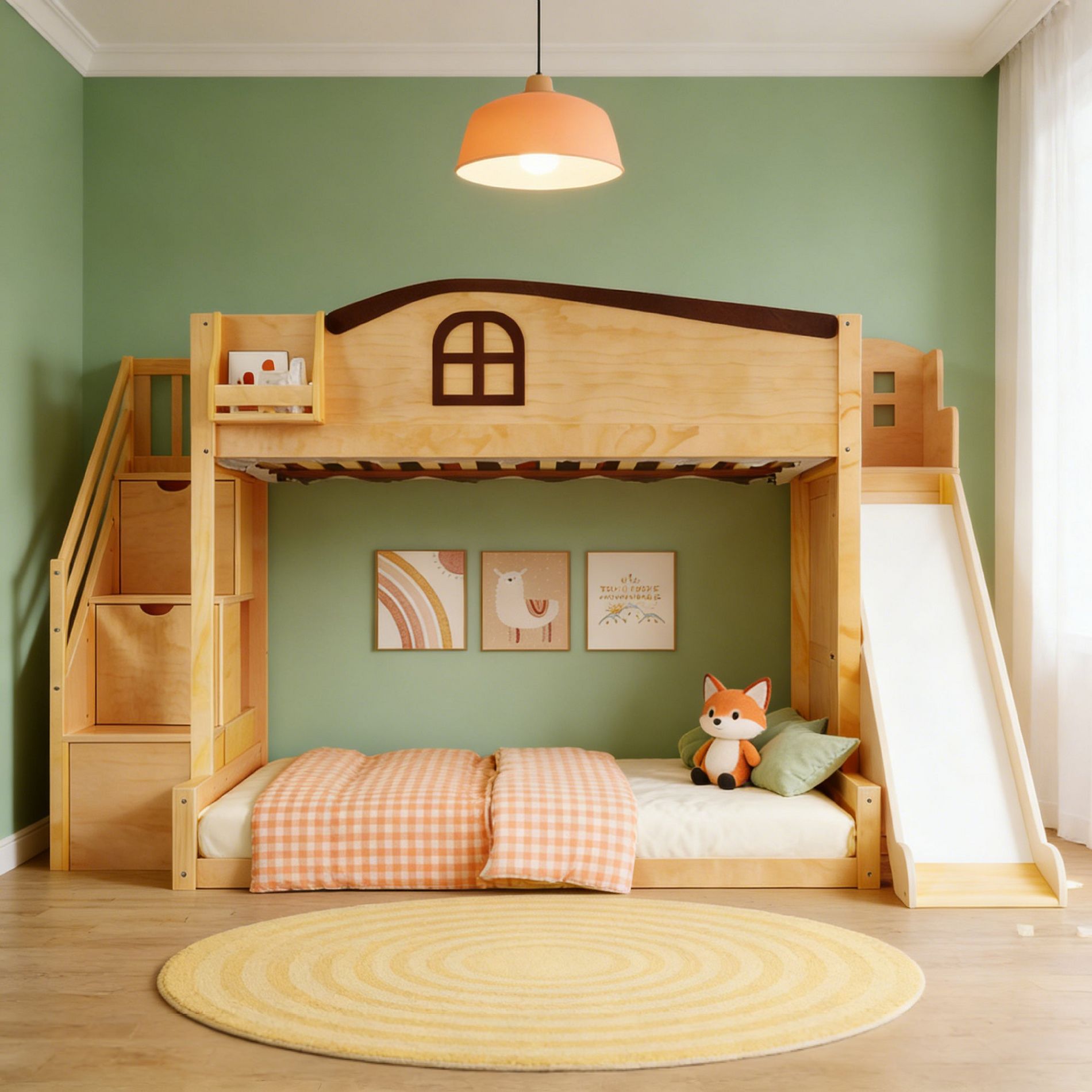 Luxystar Twin over Full Bunk Bed with Slide, Shelves, Storage Staircaseand Wardrobe for Kids' Room