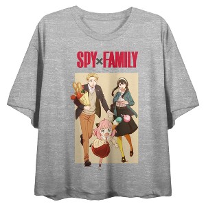 Spy X Family Forger Family Art Crew Neck Short Sleeve Gray Heather Women's Crop Top - 1 of 4