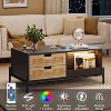Homhougo Rattan Mid Century Modern Coffee Table with LED Lights, 4 Drawers and Open Storage Shelf, Wooden Farmhouse Living Room Table, Black - 4 of 4