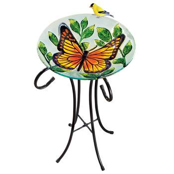 Collections Etc Brightly Colored Butterfly Design Glass Birdbath