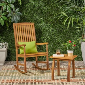 Arcadia 2pc Acacia Wood Rocking Chair and Side Table Set Teak - Christopher Knight Home: Weather-Resistant Outdoor Seating - 1 of 4