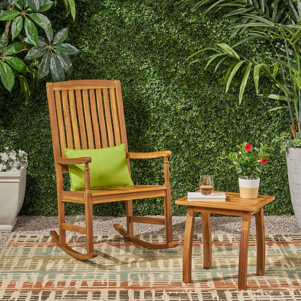 Arcadia 2pc Acacia Wood Rocking Chair and Side Table Set Teak Christopher Knight Home