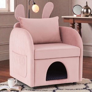 Mshliw Pet-Friendly Armchair with Built-In Hideaway, Rabbit-Ear Backrest, Scratch-Resistant Fabric, Side Pocket and Cushion, Single Sofa, for Seating - 1 of 4
