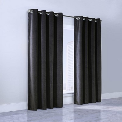 Thermalogic Minuit Luxury Solid Velvet Fabric Chevron Design Room Darkening Grommet Curtain Panel Black