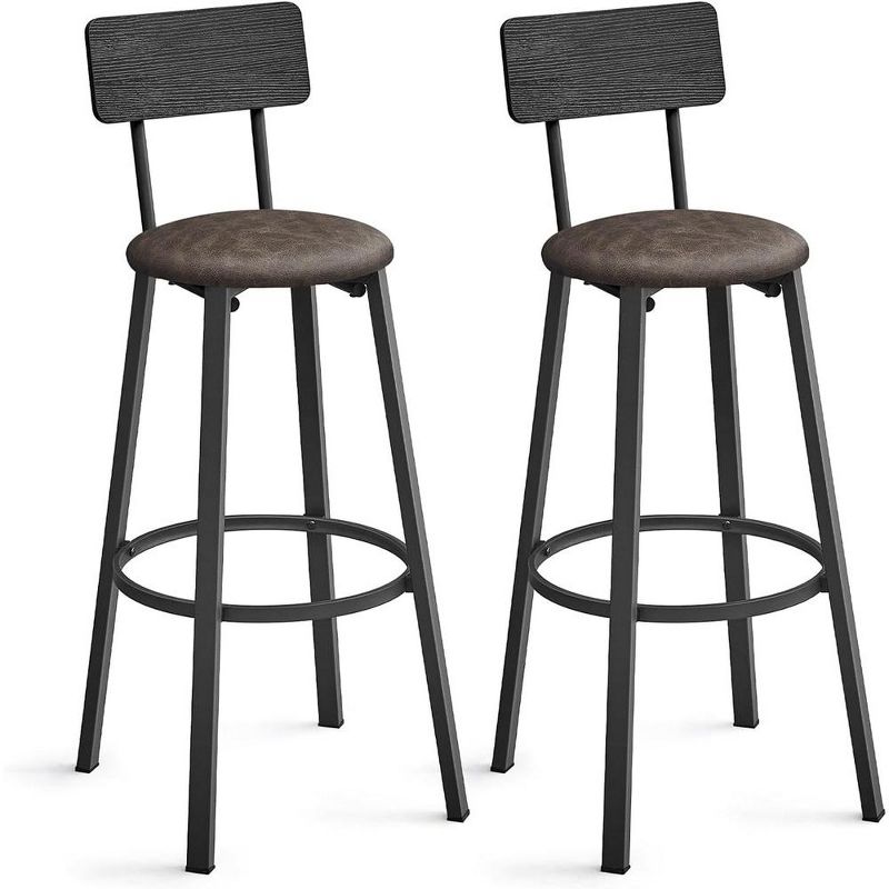 VASAGLE Bar Stools, Set of 2 PU Upholstered Breakfast Stools, 29.7 Inches Barstools with Back and Footrest, for Dining Room Kitchen Counter Bar, 1 of 10