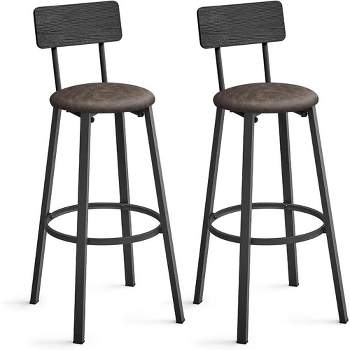 VASAGLE Bar Stools, Set of 2 PU Upholstered Breakfast Stools, 29.7 Inches Barstools with Back and Footrest, for Dining Room Kitchen Counter Bar