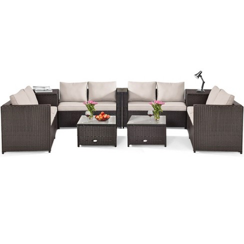 Costway 8pcs Outdoor Patio Rattan Furniture Set Cushioned Loveseat ...