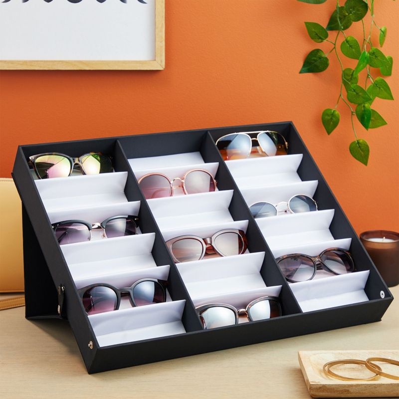 Juvale 18 Slot Sunglass Organizer, Display Case Storage for Women and Men, Eyeglasses, Black, 18.7 x 14.9 x 2.4 In, 2 of 9