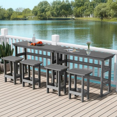 Pamapic HDPE Plastic Outdoor Patio Rectangle Bar Height Bistro Dining Set in Gray