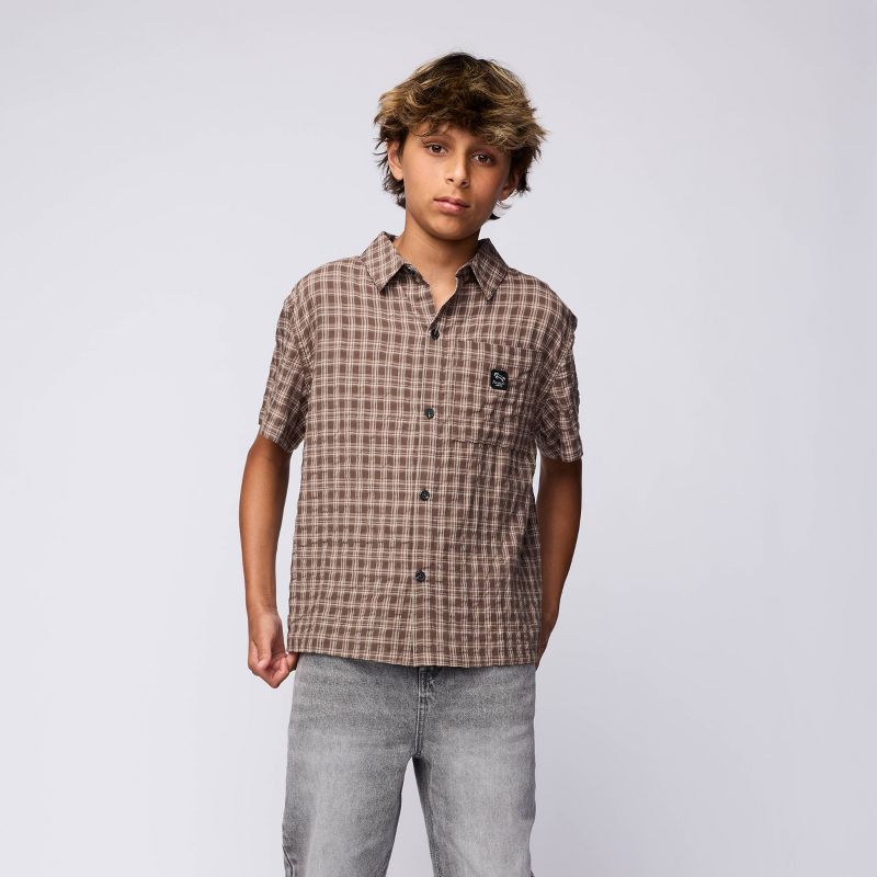 Pacsun Kids Boys' Button-Up Shirt - Brown Plaid M