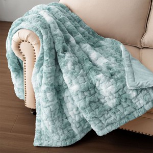 NicBex 50x60 Inch Tie Dye Ruched Faux Fur Throw Fuzzy Cozy Luxury Blanket for Bed Chair Sofa,Blue - 1 of 3