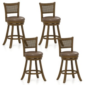 Tangkula Set of 4 Bar Stools 25" Swivel Bar Chairs w/ PE Rattan Backrest Counter Height - 1 of 4