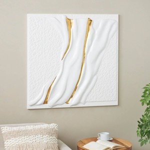 Olivia & May 37"x37" Metal Abstract Dimensional Textured Wavy Wall Decor with Curved Gold Accents White: Modern Sculpture, Dry Clean Only - 1 of 4