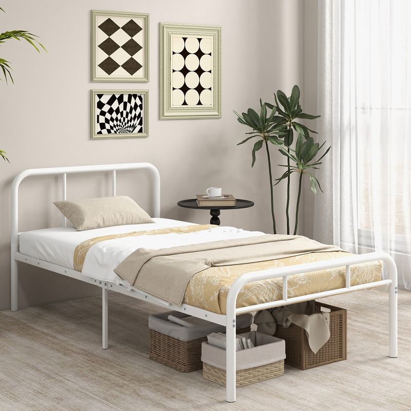 Tangkula 12-Inch Twin Bed Frame Modern Metal Platform Bed w/ Headboard & Footboard White, 2 of 11