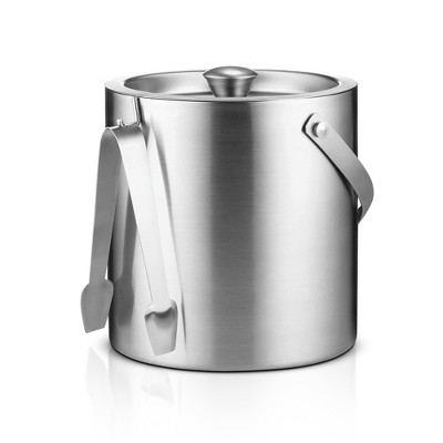 OSTO Double Wall Insulated Ice Bucket with Lid, Tong, Strainer, and Handle; Stainless Steel; 3 Qt. for Drinks, Wine, Beer, Champagne, and Water