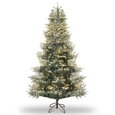 Pre-lit Artificial Christmas Tree with Incandescent Warm White Lights, Snow Flocked Full Prelighted Xmas Tree Automatic Branch Tips