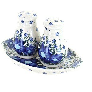 Blue Rose Polish Pottery 42 Vena Salt & Pepper Shakers with Tray - 1 of 1