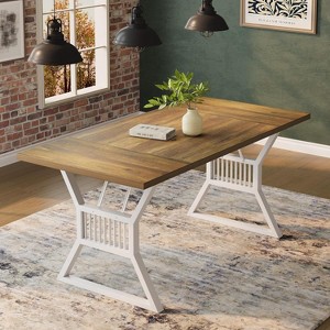Jojoka 70.8 Inch Dining Table For 4-6 Person, Kitchen Table with Heavy Duty Metal Legs, Farmhouse Dining Room Table for Kitchen, Living Room - 1 of 4