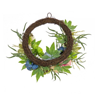 24" Multicolor Artificial Floral Harvest Wreath with Gourds