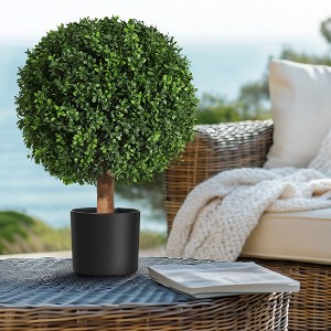 24 Inch Artificial Topiary Boxwood/Pine Ball Trees Outdoor – Set of 2 UV Resistant Faux Boxwood/Pine Topiary, Fake Potted Shrubs Evergreen - 1 of 4