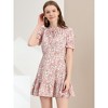 Allegra K Women's Summer Chiffon Ruffle Tie Neck Puff Short Sleeve Floral Dress - 3 of 4