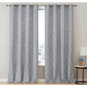 HLC.ME Versailles Lattice Flocked 100% Complete Blackout Thermal Insulated Window Curtain Grommet Panels, Set of 2 - 1 of 4