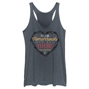 Women's Yellowstone My Tomorrows Are All Yours Barbwire Heart Racerback Tank Top - 1 of 4