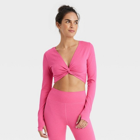 Women's Wear 2 Ways Long Sleeve Crop Top - JoyLab™ Pink XXL