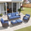 Buenhomino Patio Furniture Set Wicker Swivel Glider Chairs PE Rattan Sofa Ottomans with Blue Cushions Patio Conversation Set - 2 of 4