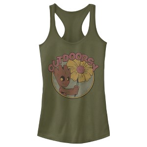Juniors Womens Marvel Guardians of the Galaxy Outdoorsy Groot Racerback Tank Top - 1 of 3