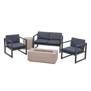 Christopher Knight Home Camiguin Outdoor Aluminum 4 Seater Chat Set with Fire Pit - 1 of 4