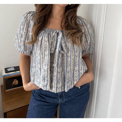 Women's Lakeland Floral Striped Peasant Top - Aureum