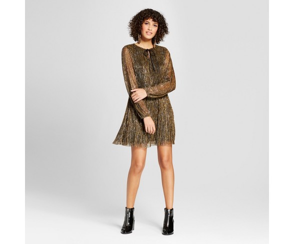 Women's Metallic Bodre Fit & Flare Dress - Xhilaration&#153; Black/Gold XS
