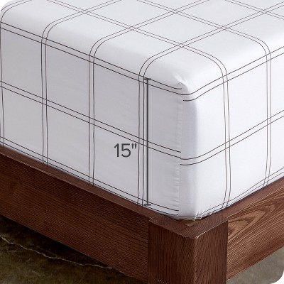 Queen White/Grey Microfiber Deep Pocket Plaid Fitted Sheet Set