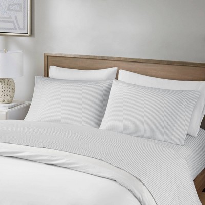 King Gray Stripe Cotton Percale Sheet Set