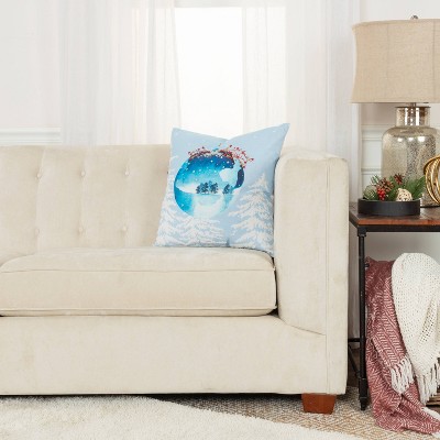 20" Blue and White Embroidered Christmas Throw Pillow