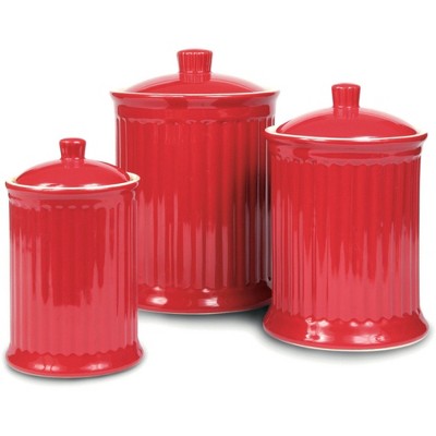 Omniware Simsbury 3-Piece Canister Set, Stoneware Kitchen Storage with Silicone-Sealed Lids, Lead-Free Glaze, Rustic Farmhouse Containers