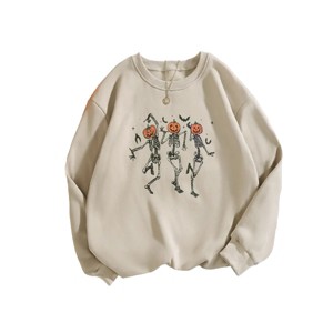 Halloween Sweatshirt for Plus Size Women Halloween Pumpkin Sweatshirts Tops with Crew Neck Long Sleeve Graphic Skeleton Pullover Sweat Shirts - 1 of 4
