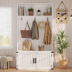 Garvee 5-in-1 Entryway Hall Tree Bench, Hall Tree with Coat Rack & Adjustable Shelf, Shoe Storage & 4 Corner Metal Protectors for Living Room - 1 of 3