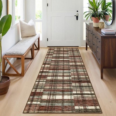 Area Rugs for Living Room Bedroom Modern Geometric Rug Low Pile Non Slip Farmhouse Plaid Carpet
