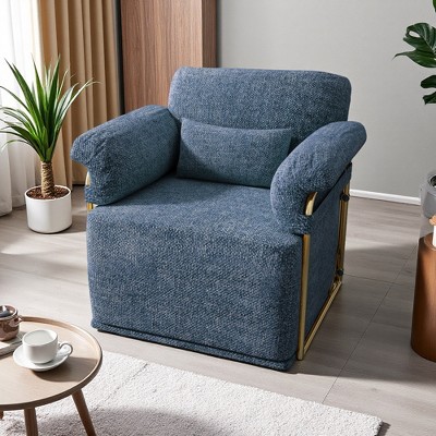 360-degree Swivel Square Fabric Accent Chair with Gold Metal Legs