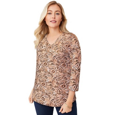 Jessica London Women's Plus Size Stretch Cotton V-Neck Tee