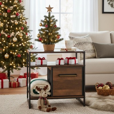 Homy Casa Nightstand, Rustic Brown – Industrial Bedside Table with Drawer and Open Shelves, Small Space, Holiday Gift