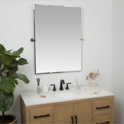 Large Frameless Rectangular Mirror with Brushed Chrome Wall Brackets
