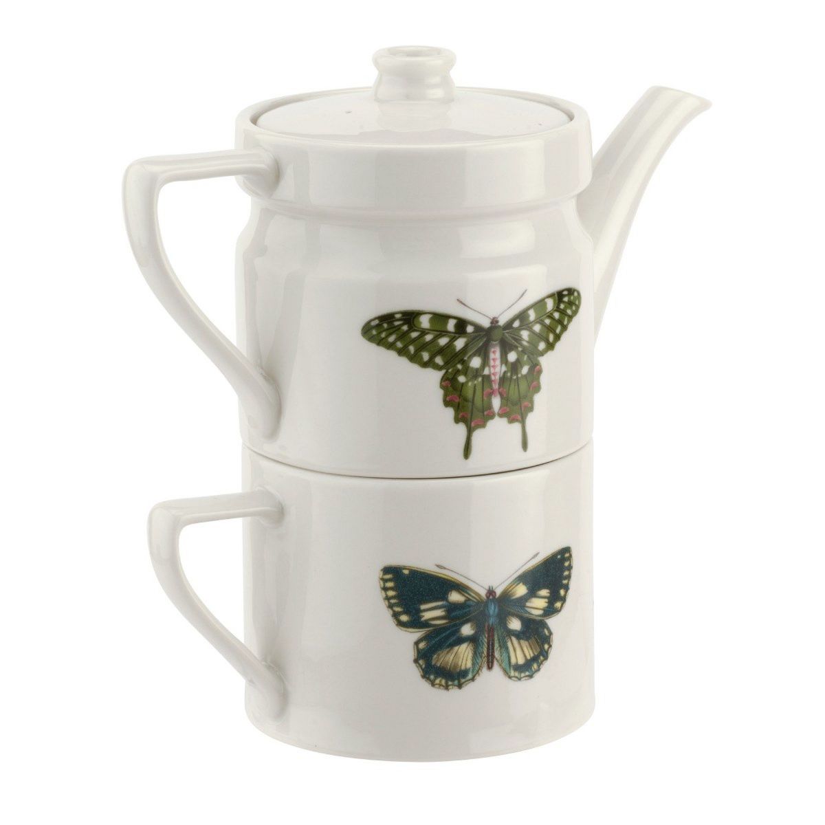 Portmeirion Botanic Garden Harmony Tea for One Butterfly Porcelain Tea Set Multicolored Set of 2 - thumbnail 2