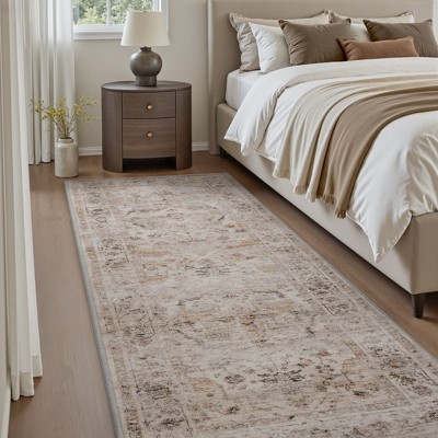 MontVoo Beige Oriental Washable Rug