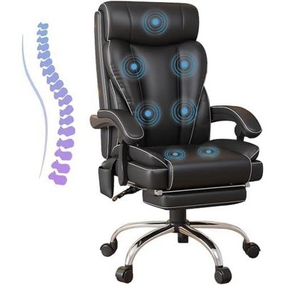 Hybition Executive Office Chair-Ergonomic Computer Desk Chair with 7 Points Vibration,Black Leather Chair with Footrest & Wheels, 350lb Capacity