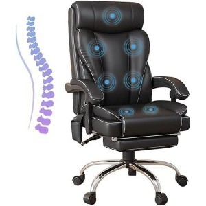 Hybition Executive Office Chair-Ergonomic Computer Desk Chair with 7 Points Vibration,Black Leather Chair with Footrest & Wheels, 350lb Capacity - 1 of 4